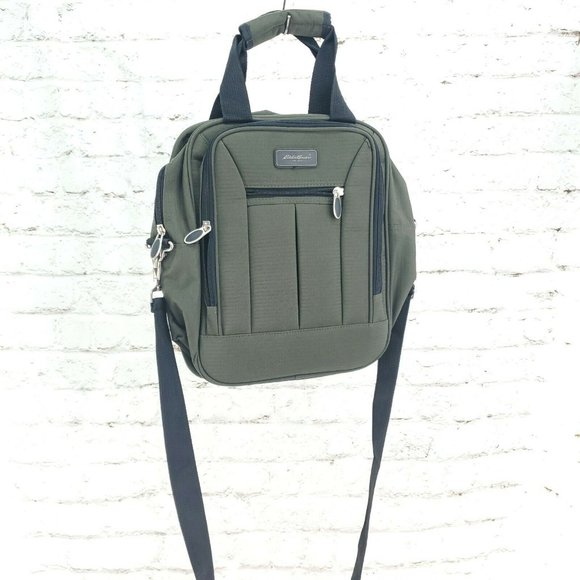 Eddie Bauer Mens Olive Green Black Retro Nylon Detachable Strap Convertible Bag - Picture 1 of 15